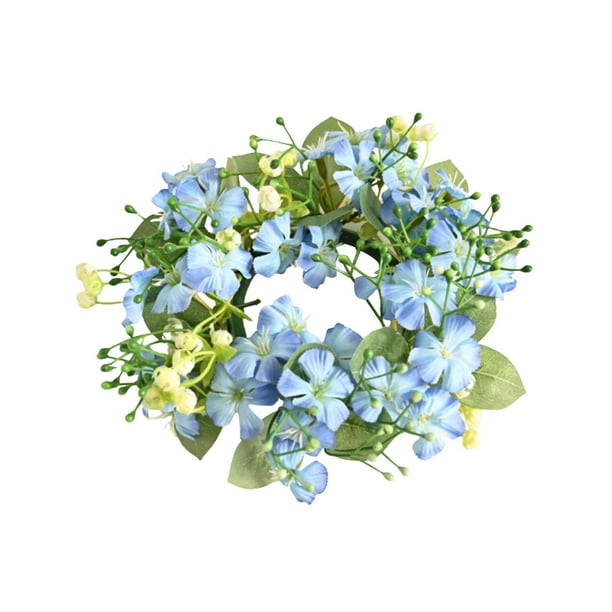 Anillo de vela con flores artificiales, mini corona floral, portavelas, centro de mesa para bodas, fiestas, decoración del hogar, puerta y escritorio con hojas artificiales.