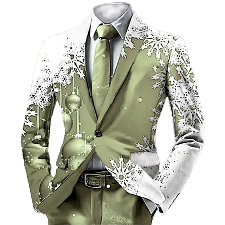 out         ✩NaturalXmas✩雪のつもったキラメクツリー✩⡱ Men's Christmas Blazer – Lightweight Snowflake Printed One-Button