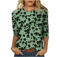 thumbnail image 1 of Camiseta de Cuello Redondo Impresa Casual para Mujeres con Mangas 3/4, Camiseta de Moda Casual de Longitud Media, 1 of 4