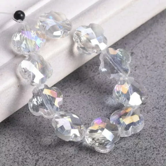 U8MO 10pcs 12mm Four Leaf Clover Faceted Flower Crystal Glass Loose Beads Jewelry DIY-1# Clear