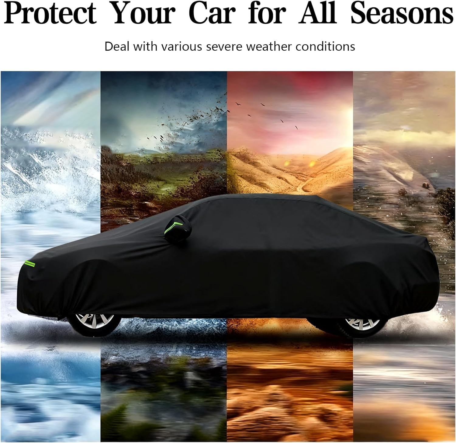 Full Car Covers for Sedan, Car Cover Waterproof All Weather Windproof Dustproof UV Protection Scratch Resistant Indoor Outdoor Universal (XXL,Black)