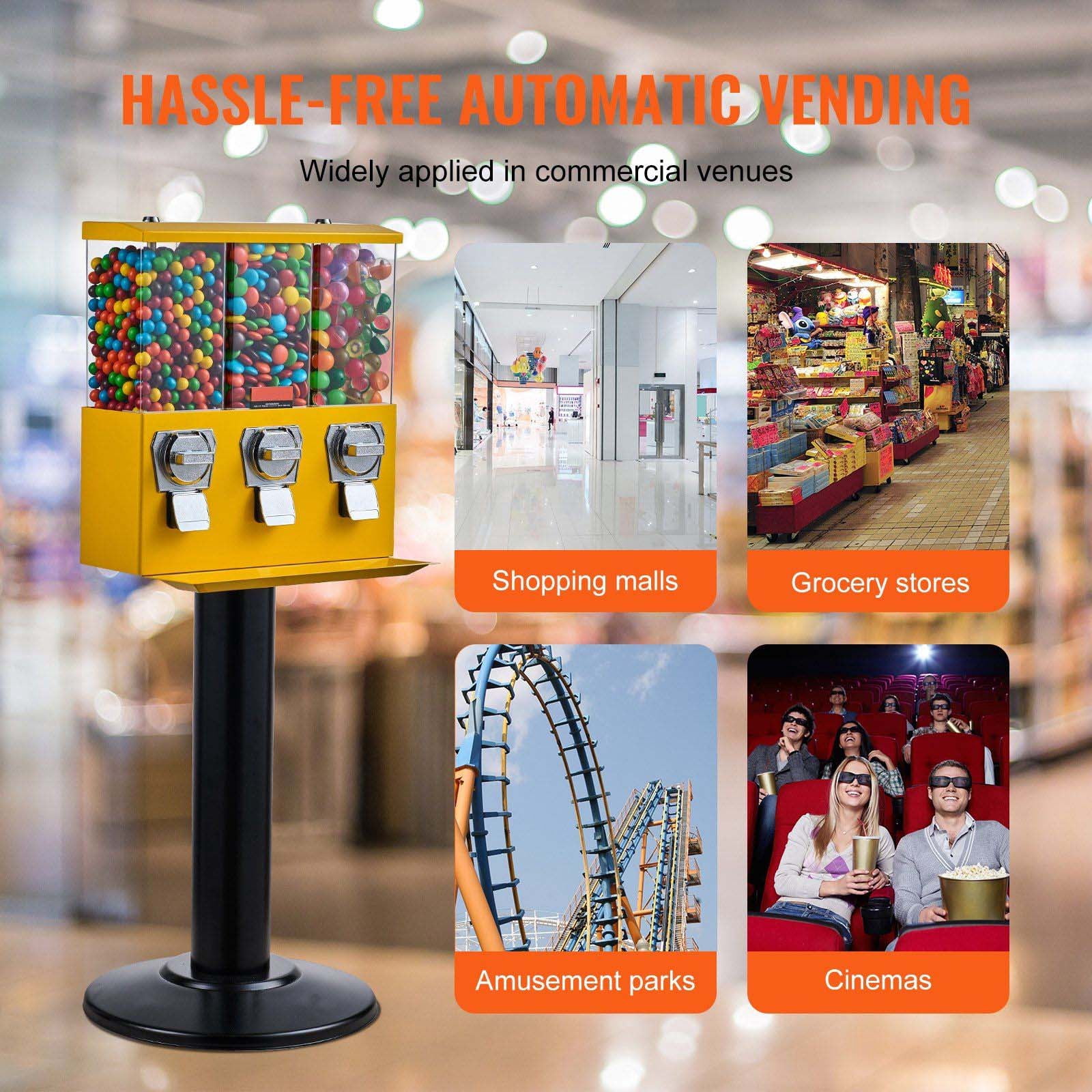 Candy Vending Machine - Triple Compartment Gumball & Candy Dispenser w/ Stand