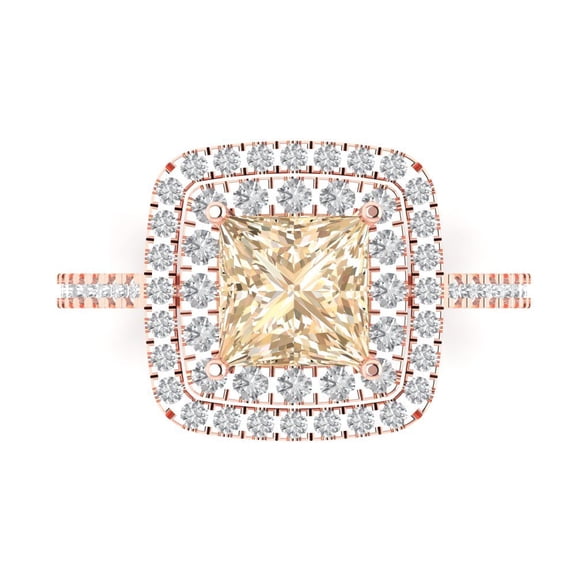 Halo Engagement Ring for Women - 2.07ct Natural Morganite in 18K Rose Gold Promise Ring