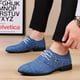 thumbnail image 2 of Zapatos Oxford azules para hombre, zapatos de marca a la moda para hombre, zapatos transpirables con punta estrecha, mocasines de lona de lino, zapatos informales de lujo para hombre, 2 of 5
