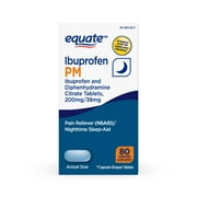 Equate Ibuprofen PM, Ibuprofen and Diphenhydramine Citrate Tablets, 200 mg/38 mg , 80 Count