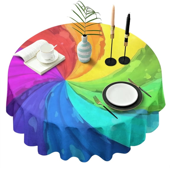 Rainbow Tie Dye Spiral Pattern Round Tablecloth 60"x60",Wrinkle Wipeable Table Cloth for Kitchen Dining Room Picnic Patio Party