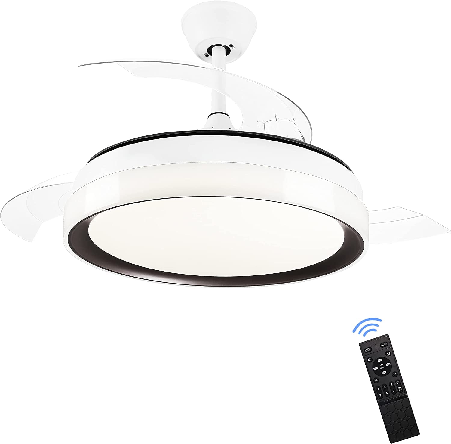 42 inch Ceiling Fan with Light and Remote,Retractable Blade Chandelier