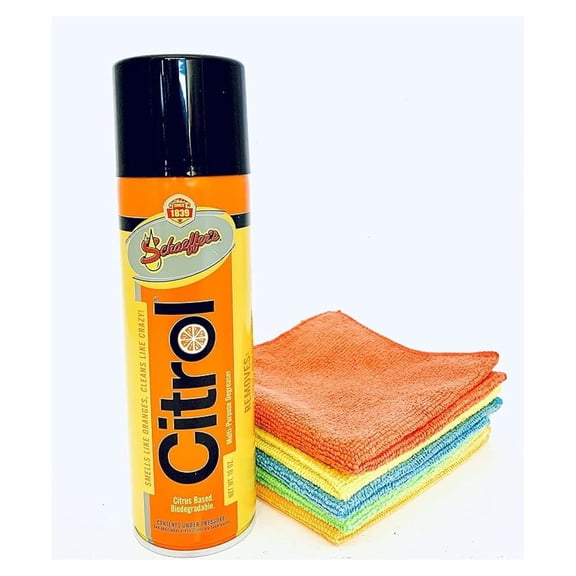 Schaeffer's Citrol 266 16oz Aerosol Multi-Purpose Degreaser Cleaner   5 microfiber cloths