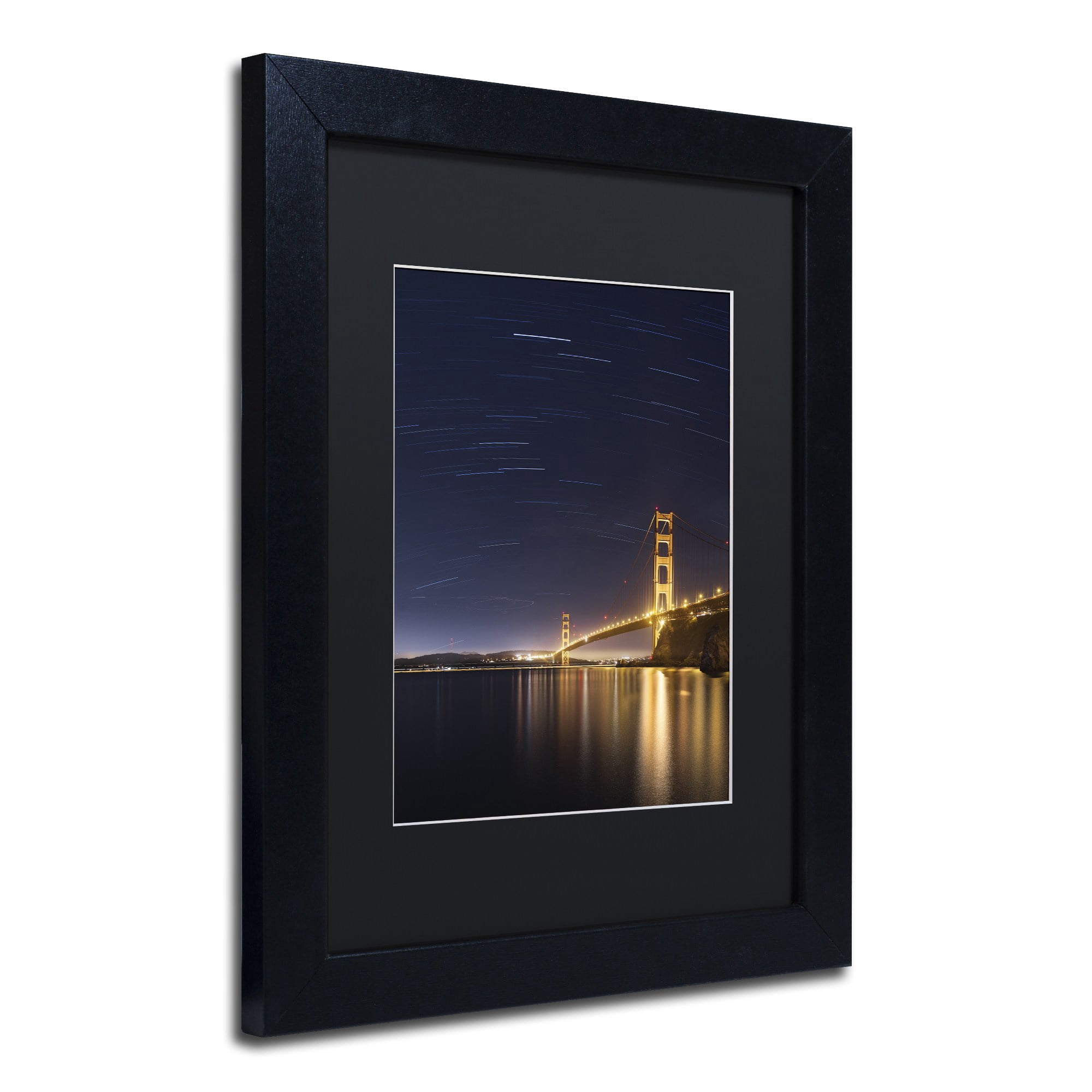 Trademark Fine Art "Golden Gate and Stars" Canvas Art by Moises Levy Black Matte, Black Frame