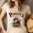 thumbnail image 2 of Purrate’s Treasure Pirate Cat Shirt for Adults, Funny Kitty Treasure Tee, Heliconia, Size XL, 2 of 6