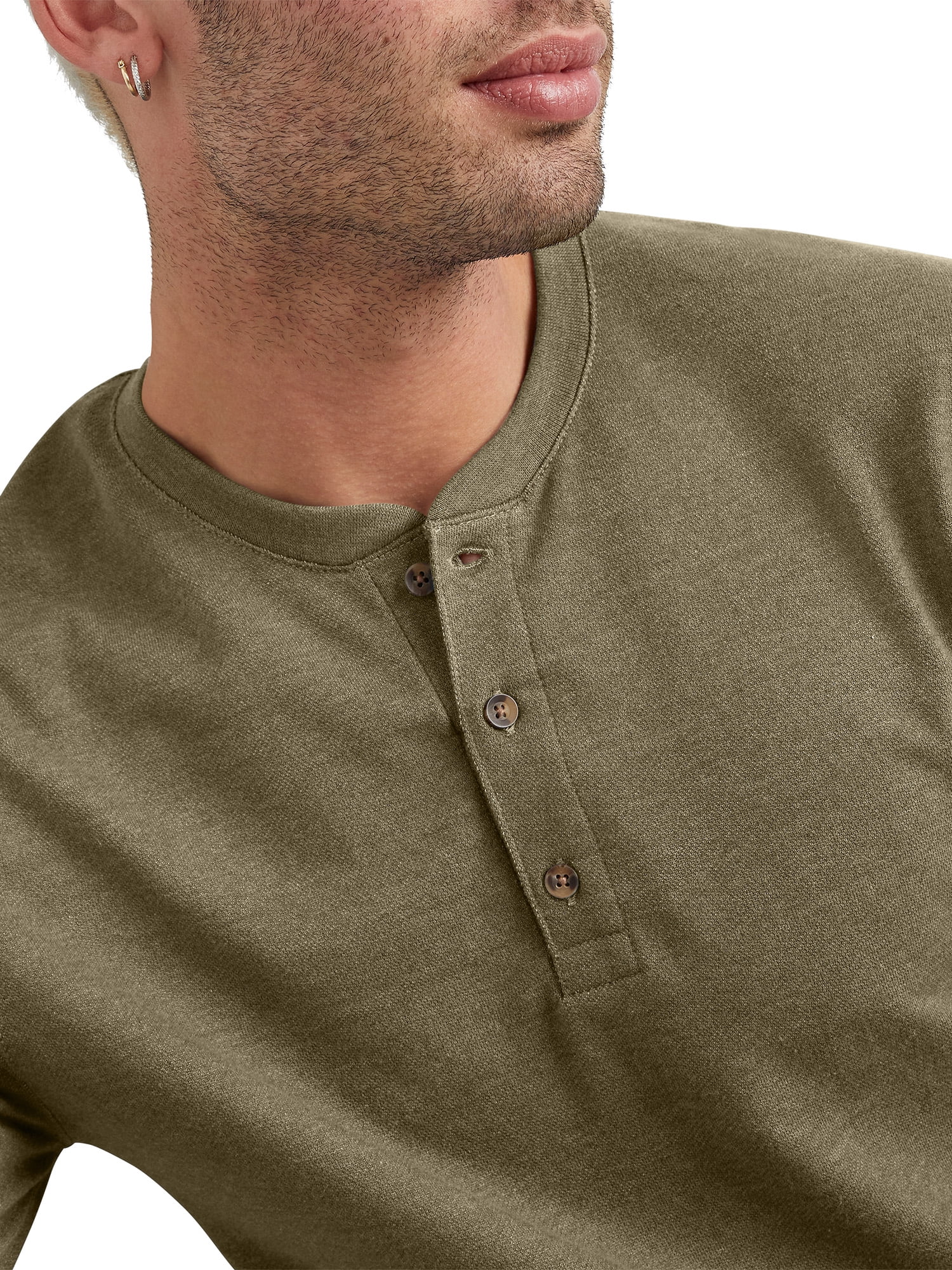 Hanes Men's Originals French Terry Cloth Henley Tee with Long Sleeves, Sizes S-3XL