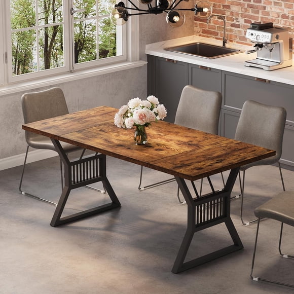 Eastvita 63-Inch Dining Table for 2-4 Heavy - Duty Legs/2-Tier Walnut Storage Shelves