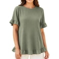 thumbnail image 2 of ITSAME Womens Plus Size Blouses Flowy Ruffle Crew Neck Shirts Summer Loose Casual Tops Green Size 5XL, 2 of 5
