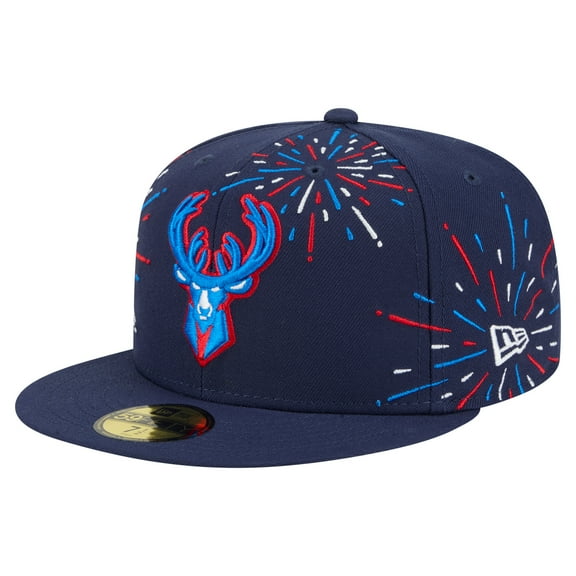 Men's-New Era Navy Milwaukee Bucks Americana Fireworks 59FIFTY Fitted Hat
