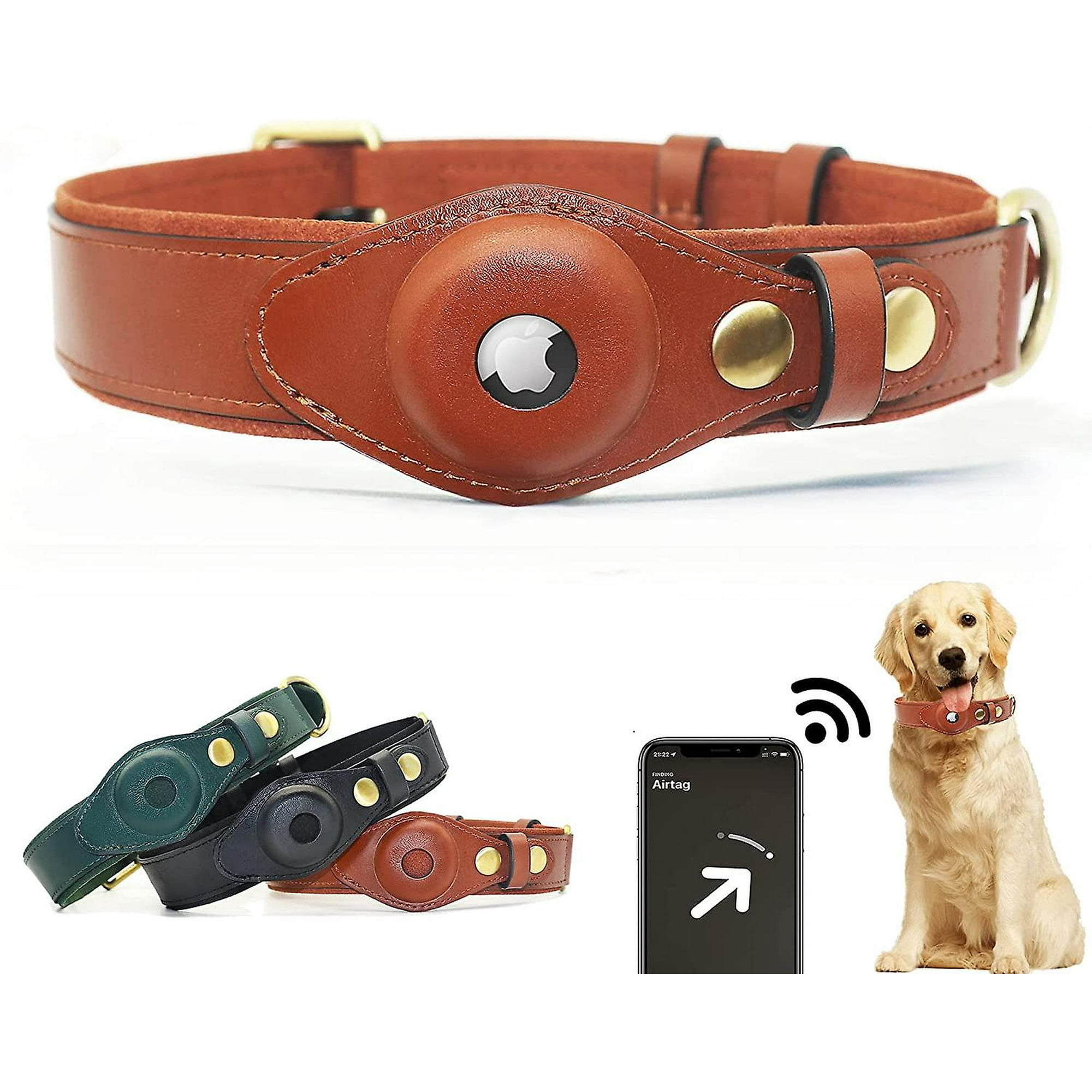 Dog Collar Compatible With Air Tag Adjustable Natural Cowhide Leather Dog Collar Walmart