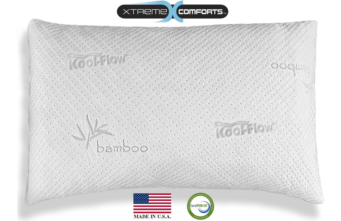 Xtreme Comforts SLIM Hypoallergenic Shredded Memory Foam Pillow with Kool  Flow Bamboo Cover - Machine Washable 