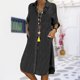 thumbnail image 3 of Vestido camisero con solapa para mujer vestido elegante de mezclilla desgastado vestido camisero de verano, 3 of 6