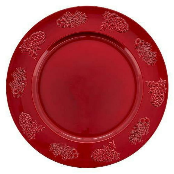 Fennco Styles Holiday Holly Berry Design Decorative Charger Plates 13" Round, Set of 4