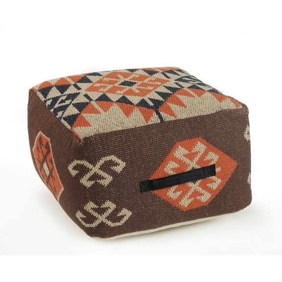 Laddha Home Designs 18" Brown and Orange Southwestern Square Pouf Ottoman