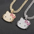 thumbnail image 6 of Hello Kitty Hip Hop Necklace Anime Pendant Ins Fashion Trendsetter Hip Hop Men and Women Zircon Powder Solid Necklace Cute Gift tzw, 6 of 7