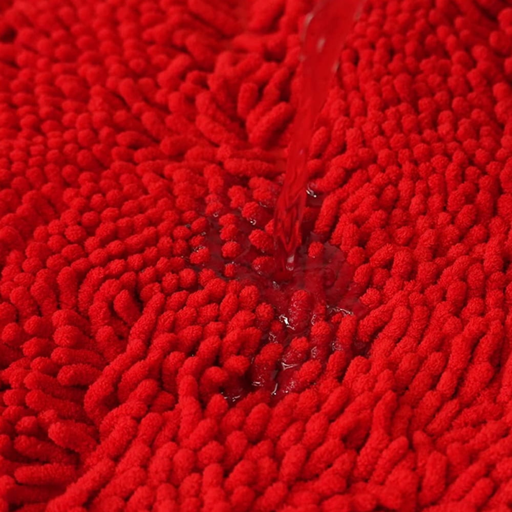 Soft Chenille Bathroom Rugs 36" x 24" Red Shaggy Absorbent Non-Slip Backing Bath Mats Machine Washable