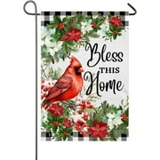 Bless This Home Cardinal Garden Flag Winter Poinsettia Christmas Cardinal Garden Flag Double Sided Buffalo Plaid Red Bird Floral Cardinal Yard Flag Banner Winter Garden Yard Porch Decoration