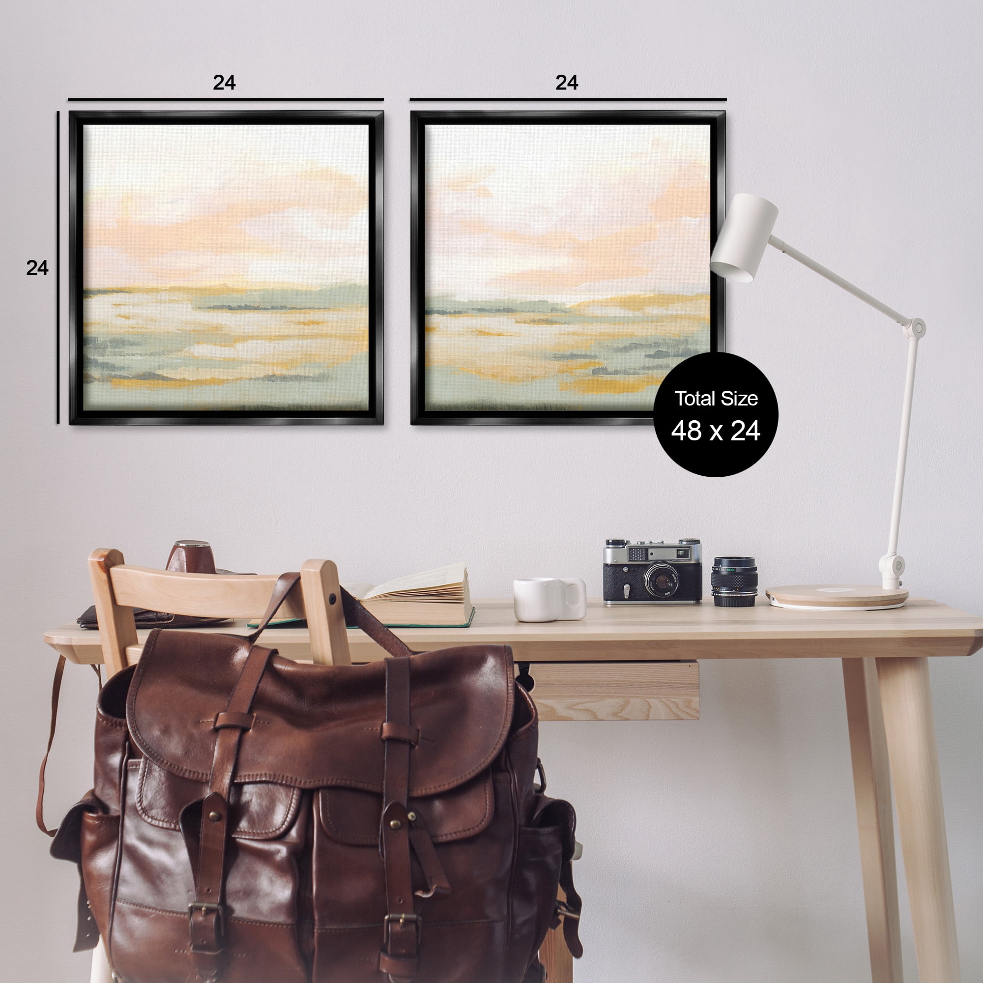 Stupell Industries Sunrise Sky Abstraction Landscape Painting Black Floater Framed Canvas Art Print Wall Art, 25 x 25, Set of 2