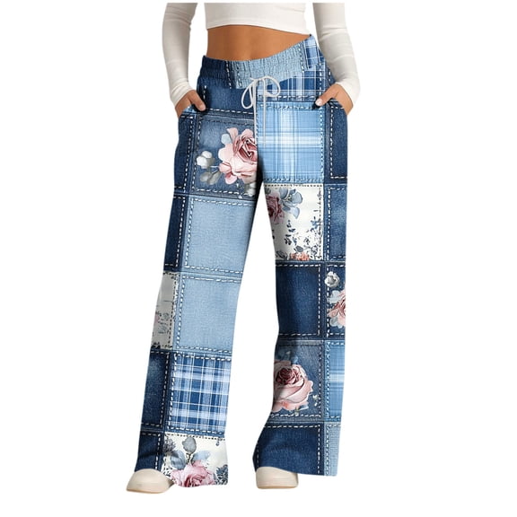 Pants for Women Plus Size,Women's Wide Leg Jeans High Waisted Straight Leg Loose Stretchy Denim Pants Baggy Faux Jean with Pockets