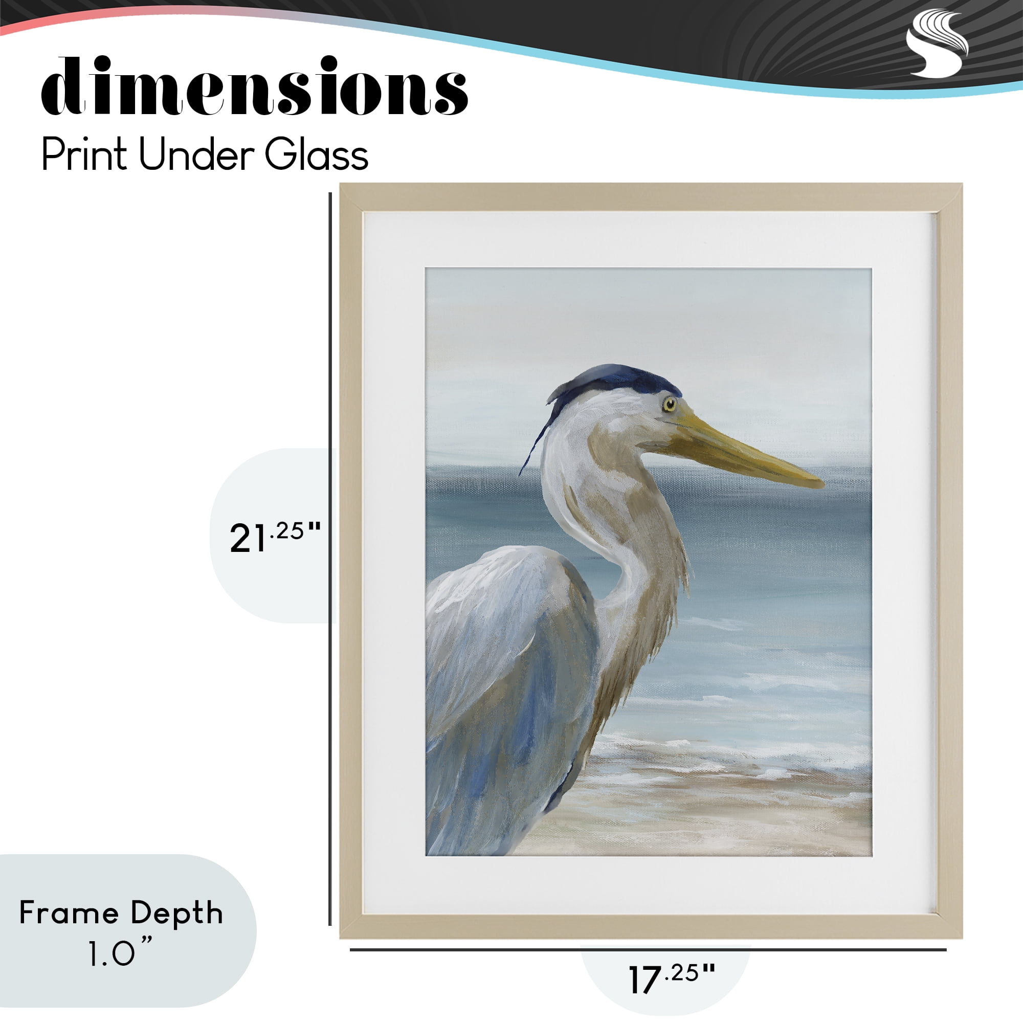 Stupell Industries Right Gazing Heron Birch Framed Print Under Glass, design by Nan