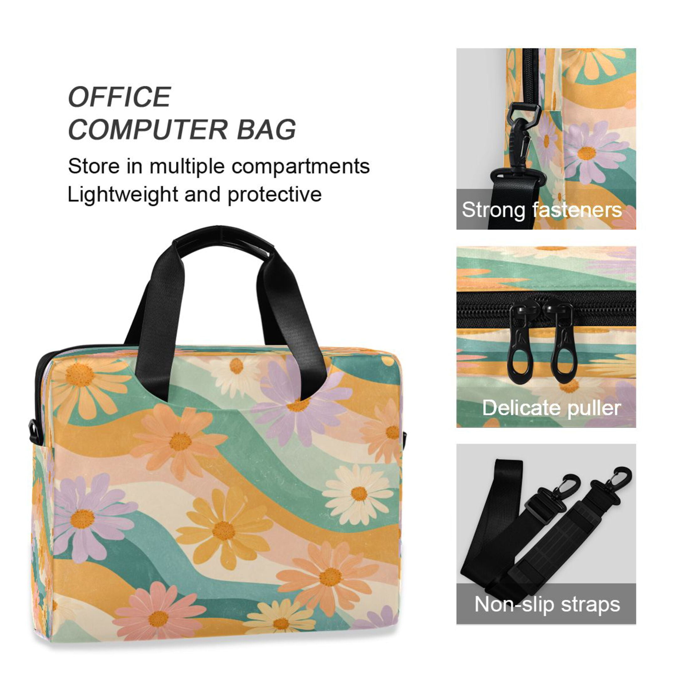 Laptop Bag Laptop Briefcase 15.7 x 3 x 11.8 Inches Laptop Bag Briefcases Laptop Storage Travel Laptop Bag Work Laptop Bag Colorful Chrysanthemums Seamless