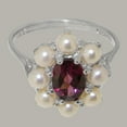 thumbnail image 5 of LBG British Made 925 Sterling Silver Natural Garnet & Cultured Pearl Womens Cluster Ring - 33 size options - Size 11.75, 5 of 6