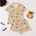 thumbnail image 2 of Gyexs Halloween Pajamas Sleepwear for Women Printed Collar Short Sleeve Shorts Pajama Set Pjs Womens Pajamas #A14 Khaki, Size XL, 2 of 9