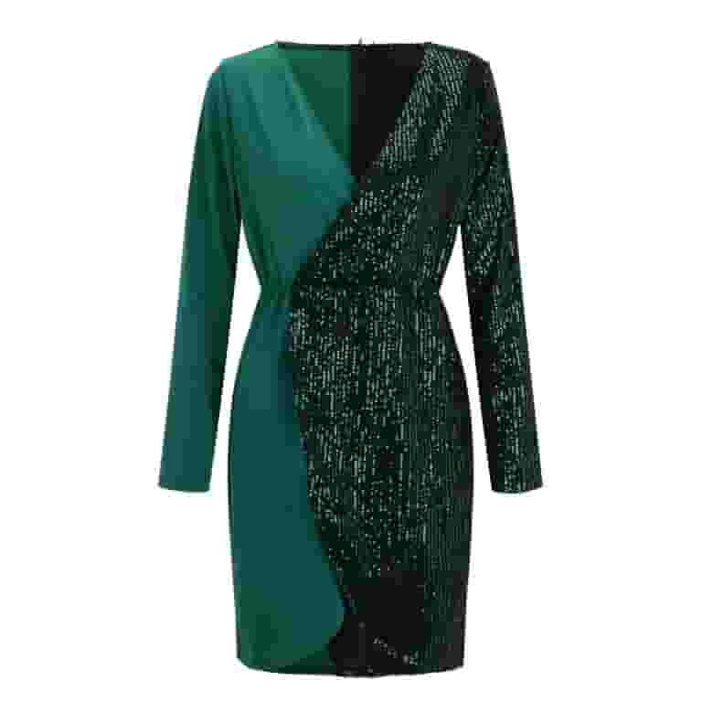 Women's V-Neck Long Sleeve Print Stitching Holiday Dress Women's V-Neck Long Sleeve Print Stitching Holiday Dress