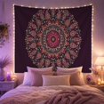 thumbnail image 2 of Circular Mandala with Floral Center on Deep Plum Background, Mystical Boho for Boho Decor Lovers, Symmetrical Radial Wall Art, Housewarming Gift Tapestry Wall Hanging for Bedroom and Living Room, 2 of 7