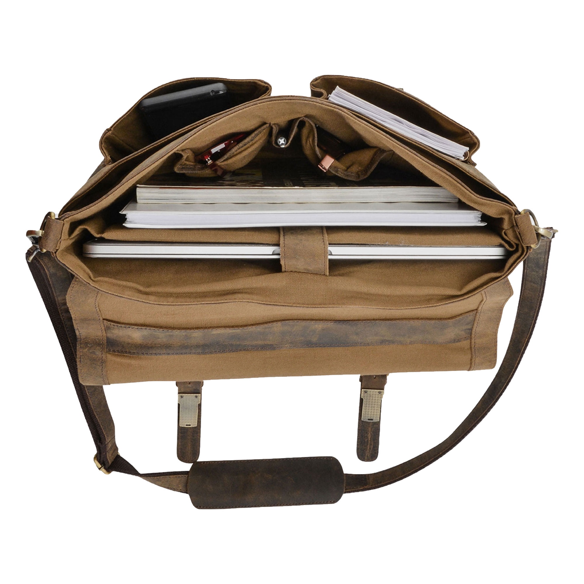 KomalC 16 Inch Buffalo Leather Briefcase Laptop Messenger Bag Office/ Briefcase College Bag for Men and Women