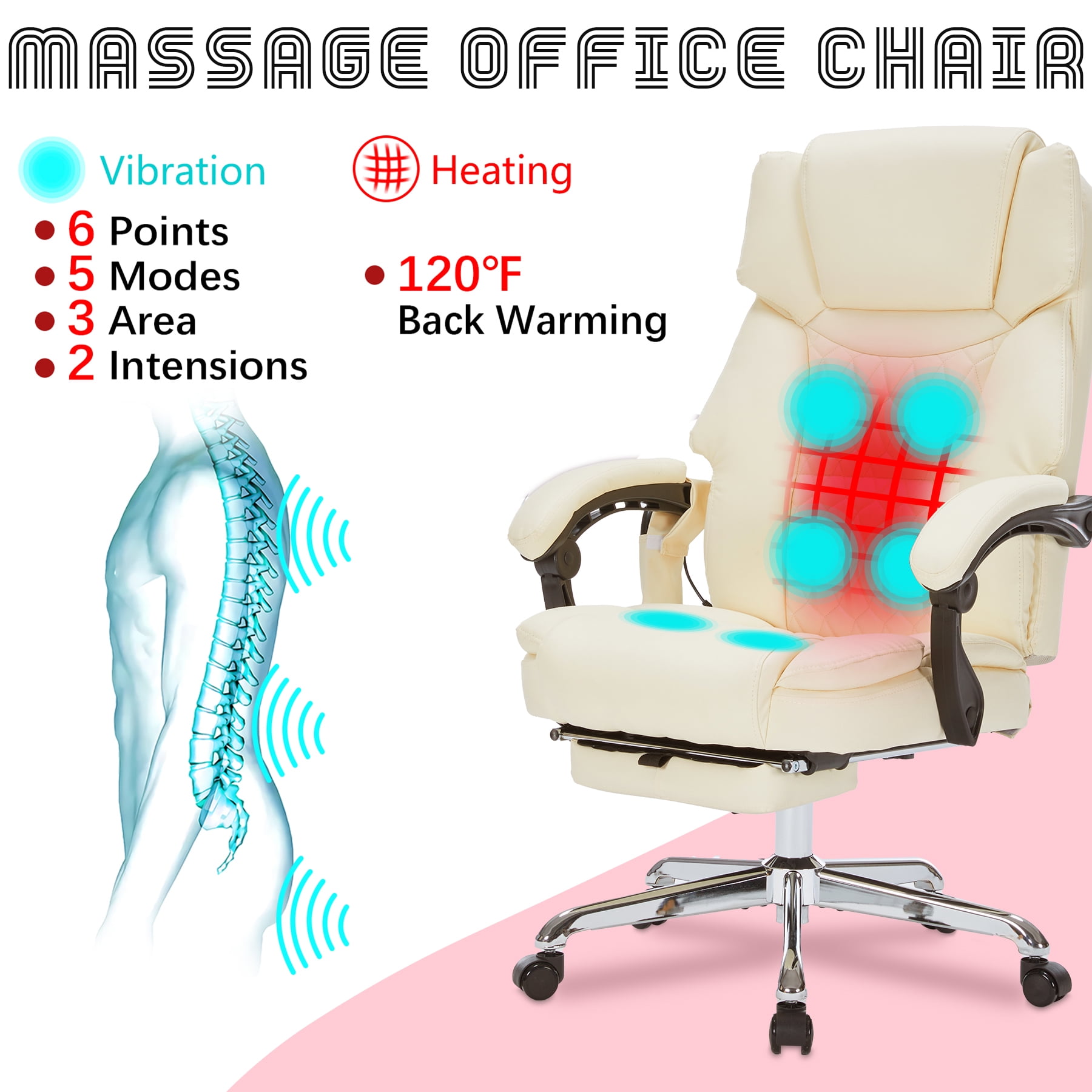 HESL Office Chair With Massage And Heated Lumber Spport, Big and Tall Reclining Desk Chair,White