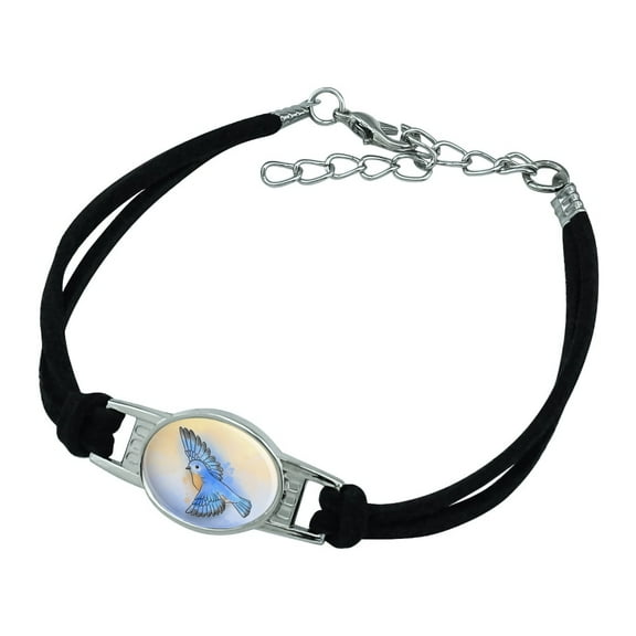 Eastern Bluebird Watercolor Northeastern Bird Novelty Suede Leather Metal Bracelet