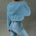 thumbnail image 5 of ZQUUVOU Women's Cropped Jacket Fall Winter Long Sleeve Reversible Fleece Jacket Full Zip Hooded Outerwear for Casual Warm Light Blue, 5 of 9