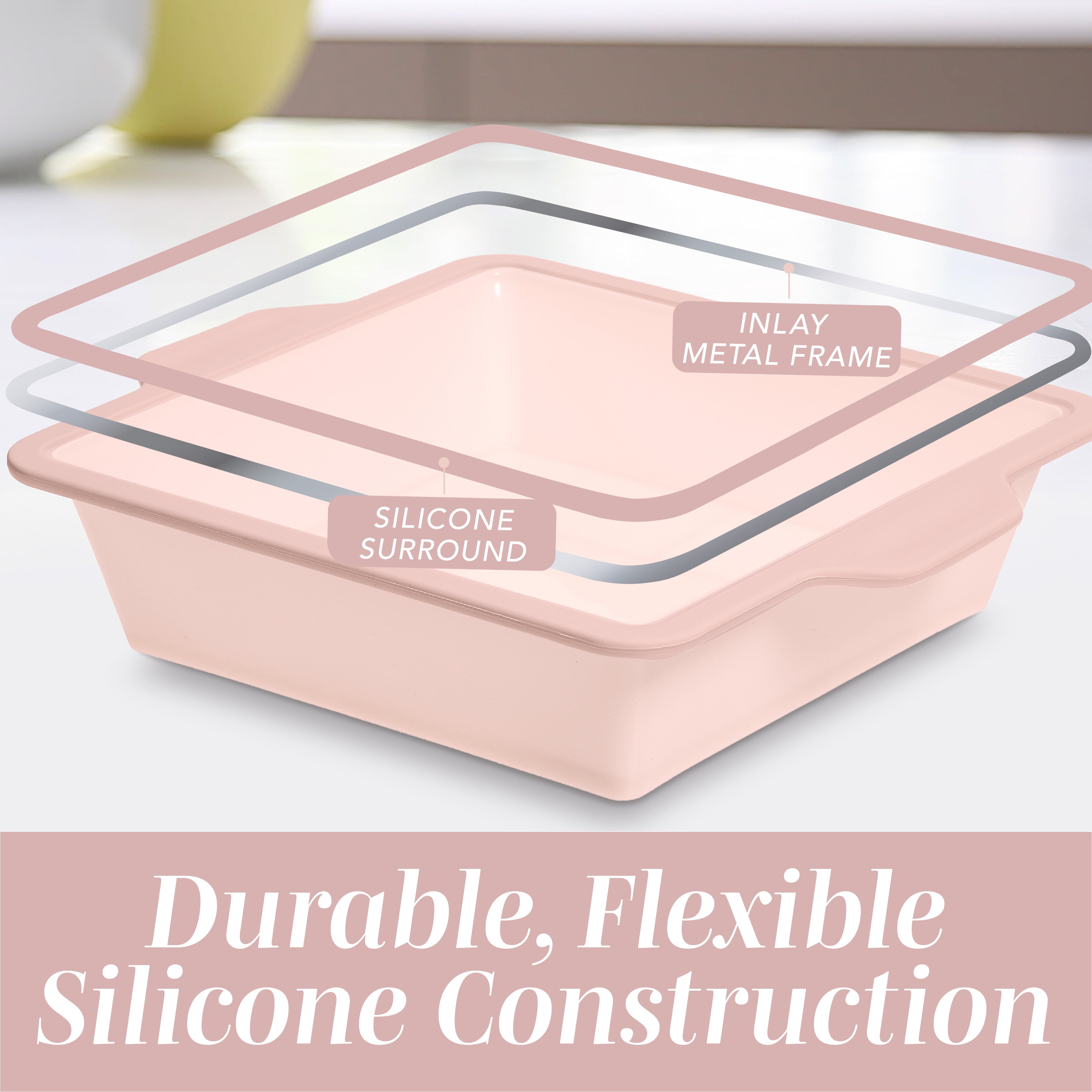 COOK WITH COLOR 17-Pc Silicone Baking Set, Non Stick Baking Pan Set with Sturdy Metal Frame, Pink