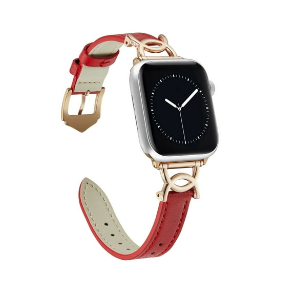 Dwitch Metal Buckle Bands Compatible with Apple Watch Band 49mm 45mm 44mm 42mm, PU Leather Strap Compatible for Women Men iWatch Series 9 8 7 6 5 4 SE Ultra 2,Red