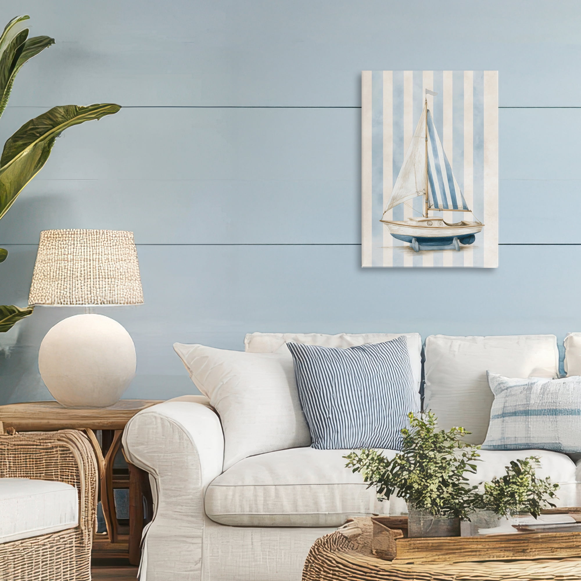 Stupell Industries Seaside Stripes Sailboat Canvas Wall Art, design by Petal Prints Design