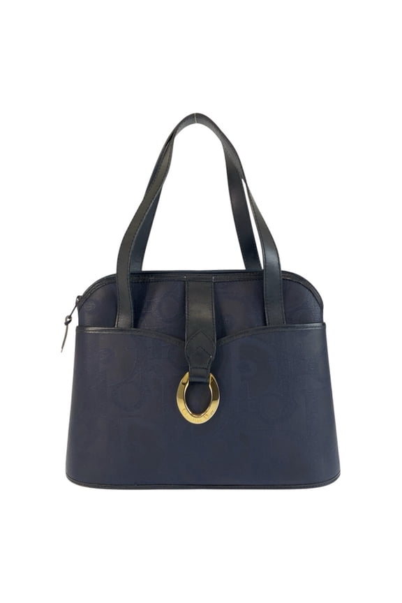 Pre-Owned Christian Dior Vintage Trotter Navy Leather Handbag/Shoulder Bag with Gold Hardware...