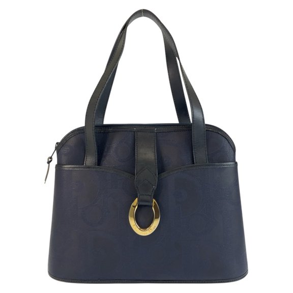 Pre-Owned Christian Dior Vintage Trotter Navy Leather Handbag/Shoulder Bag with Gold Hardware...
