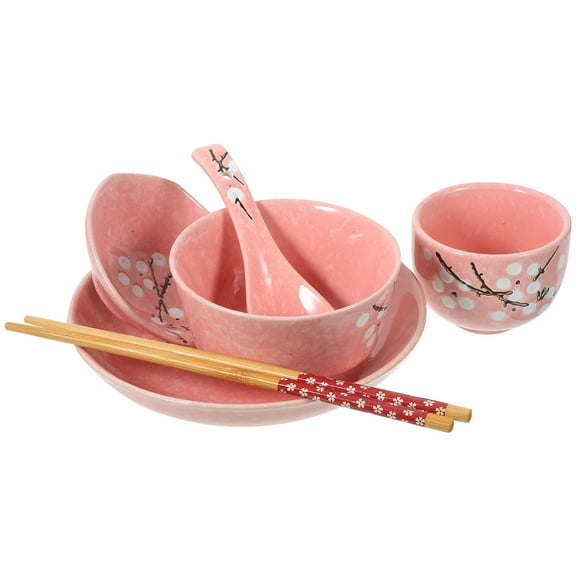 STOBOK 6pcs Japanese Style Ceramic Dinnerware Set Creative Pink Tableware for Household Use