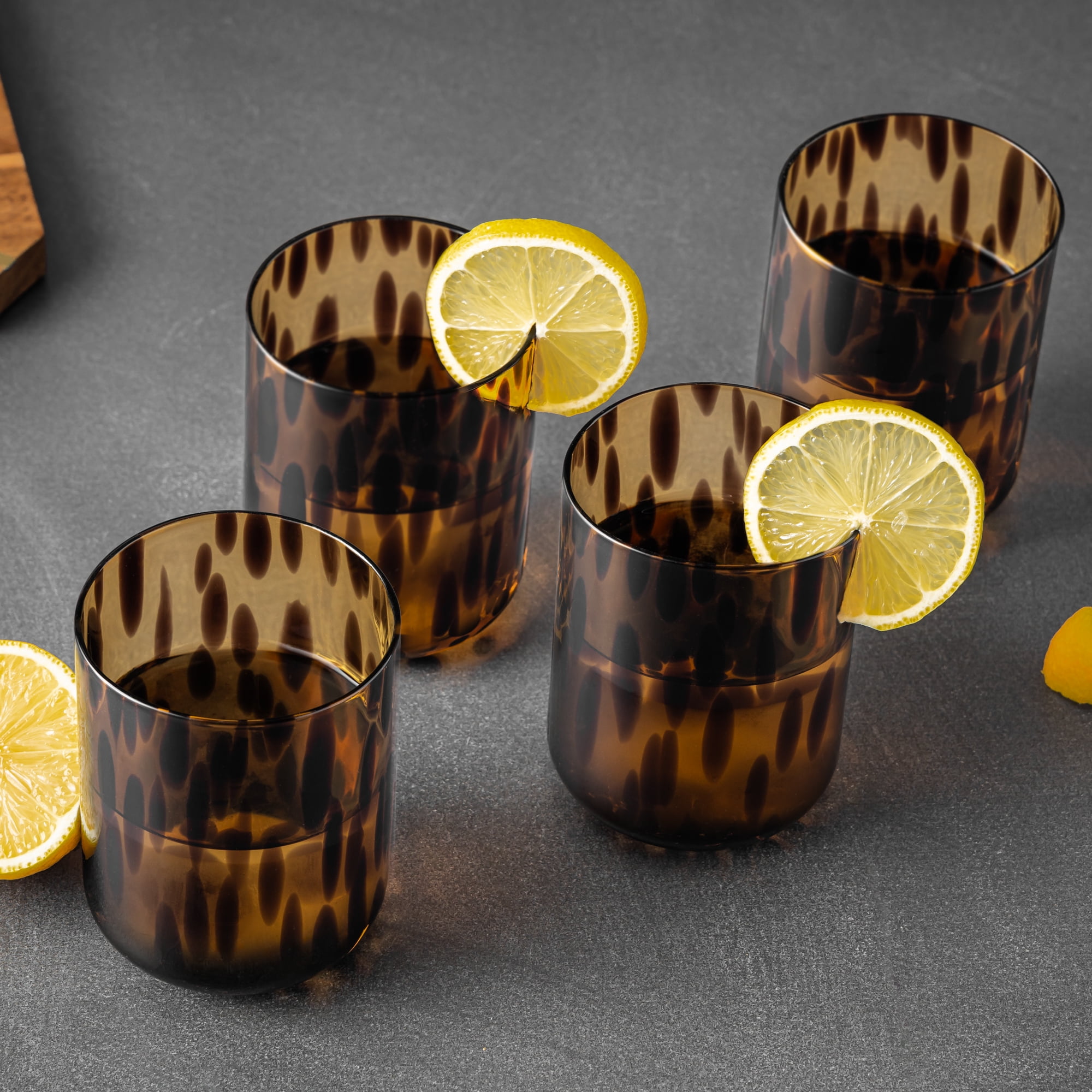 Thyme & Table 12 fl oz Brown Tortoise Drinking Glasses, Set of 4