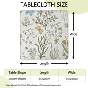 Square Tablecloth with Elastic Edge, Floral Botanical Vinyl Table Cover Waterproof Wipeable for Kitchen Dining Farmhouse Picnic Rustic Decor