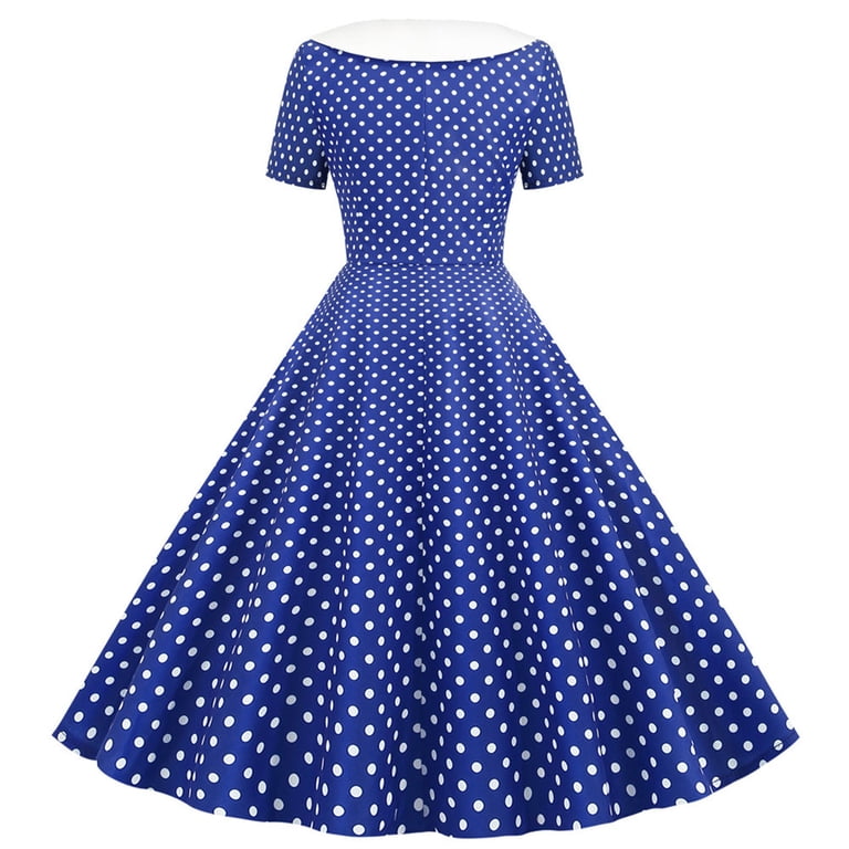 Cavosen Retro Dresses for Women 1950 Dresses Fashion a Line Flare Vintage Medieval Dress Bowknot Prom Short Sleeve Polka Printing Rockabilly Dresses