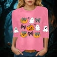 thumbnail image 4 of zaveiop Halloween Shirts for Women 2025 Casual Round Neck and Three Quarter Sleeves Funny Holiday Graphic Tee Fall Winter Loose Fit Tops (Pink, XXXL), 4 of 6