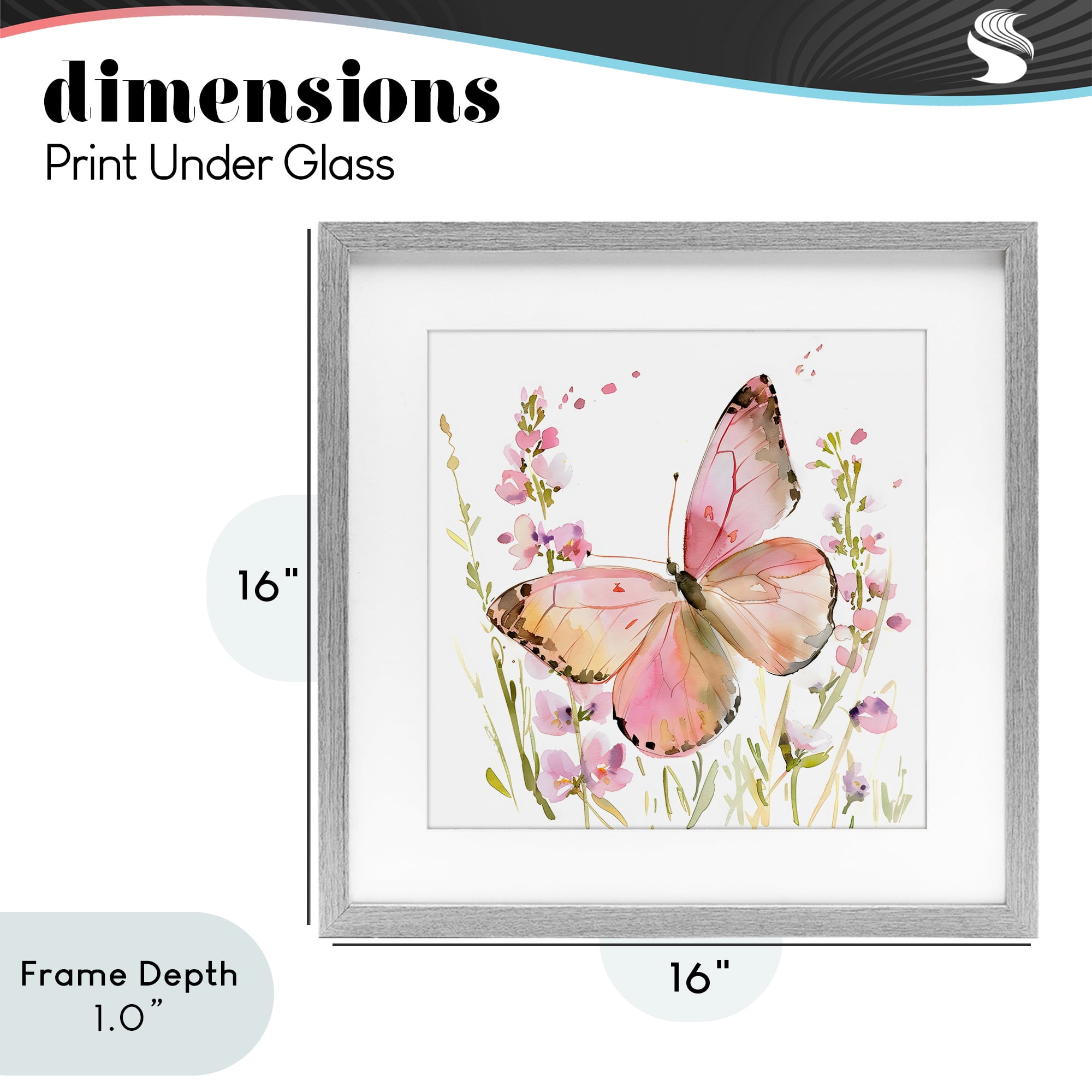 Stupell Industries Colorful Spring Butterfly Pink Gray Framed Print Under Glass, design by Creative Studio