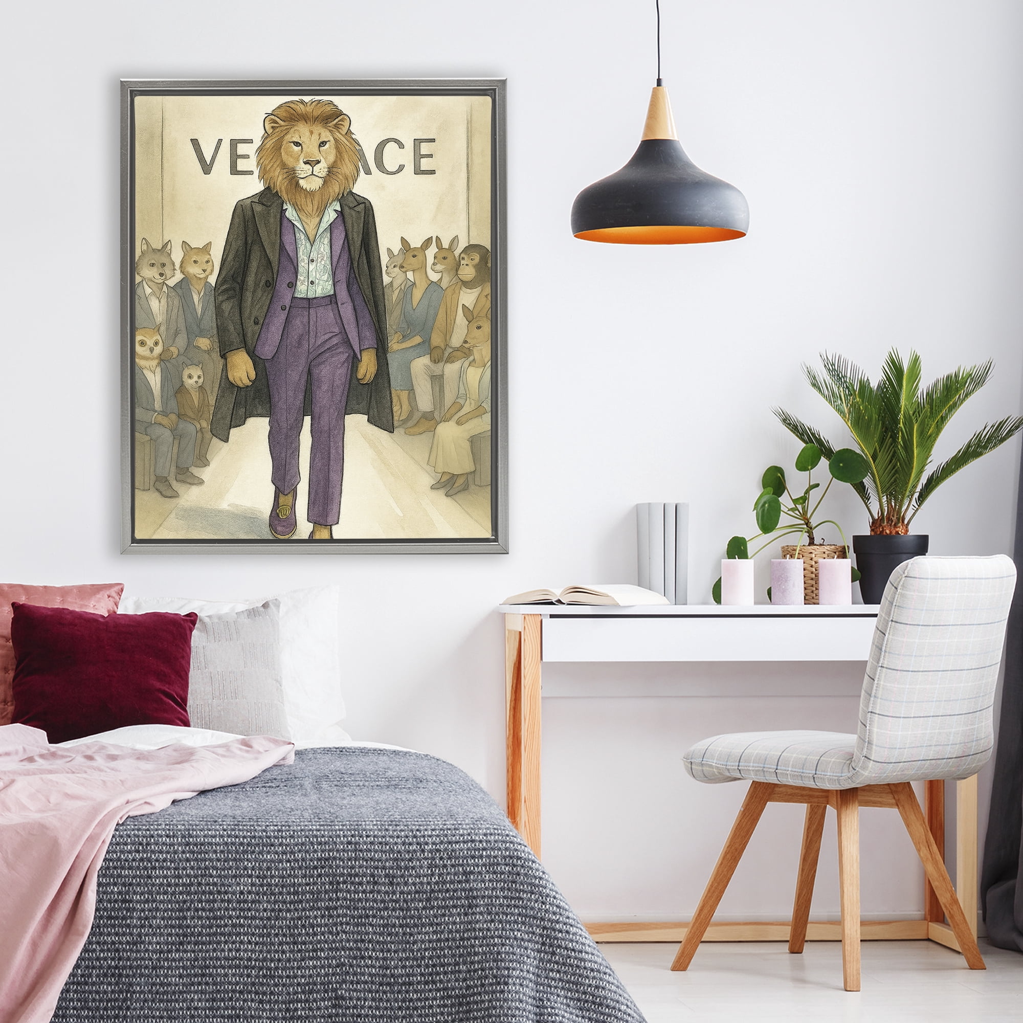 Stupell Industries Fashion Runway Lion Gray Framed Floater Canvas Wall Art, design by Grotto Studios